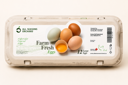 Dozen egg carton with large eggs in white, brown, and green shades